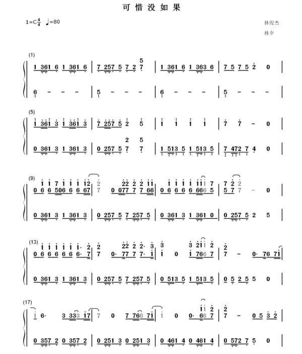 可惜没如果钢琴简谱(数字键