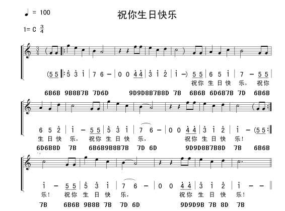 急求生日快乐歌口琴BD谱